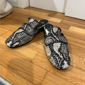 PAIGE Black and White Snakeskin Mules